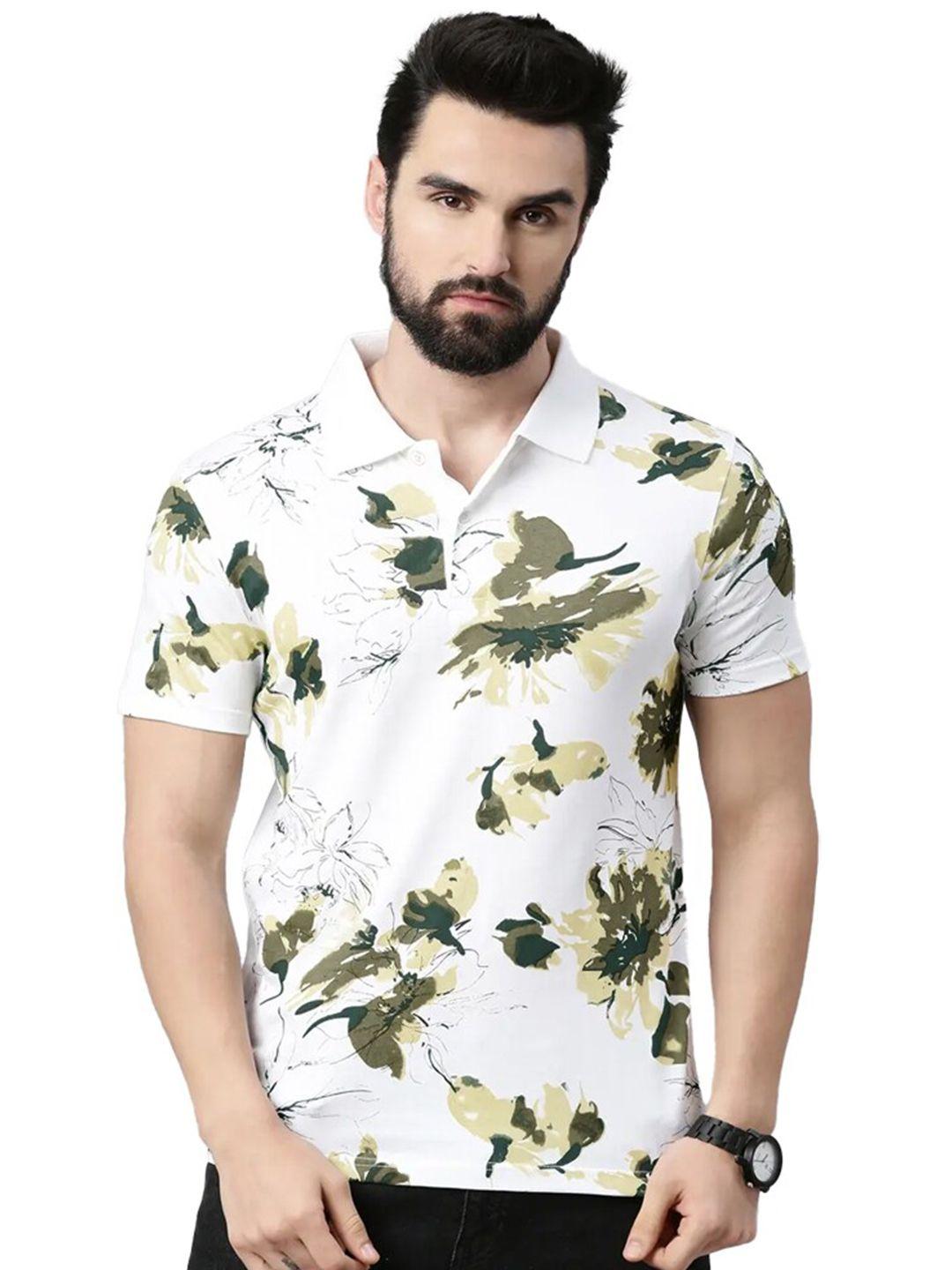 eyebogler floral printed polo collar cotton t-shirt