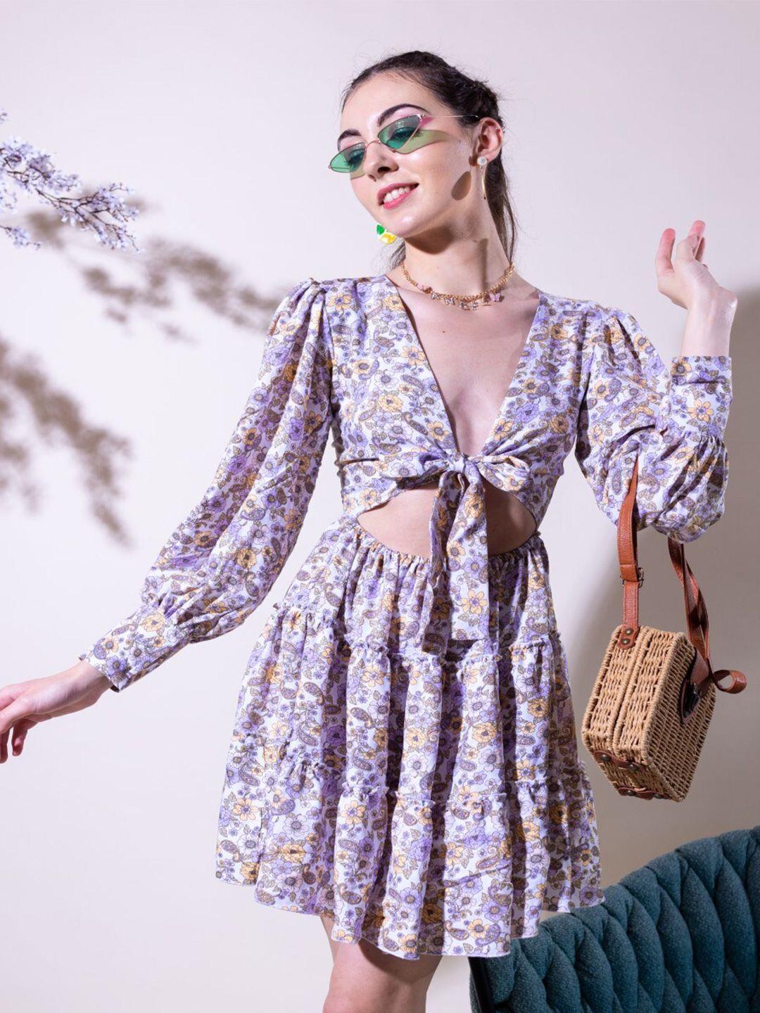 stylecast x hersheinbox multicoloured floral print puff sleeve fit & flare dress