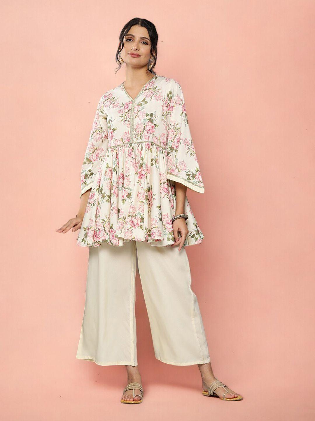 ahalyaa printed v-neck tunic & palazzos ethnic co-ords