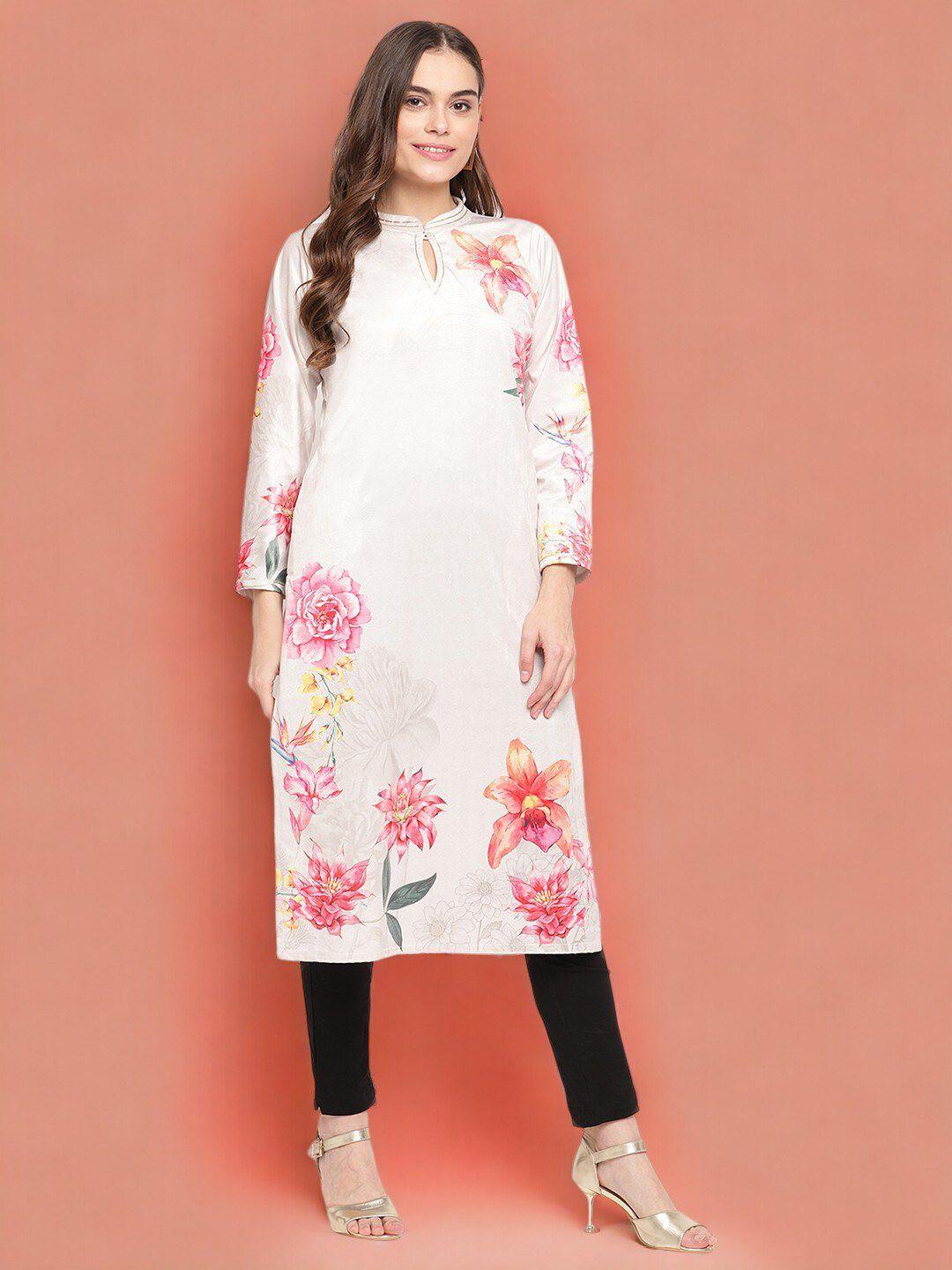 ahalyaa floral printed keyhole neck velvet straight kurta