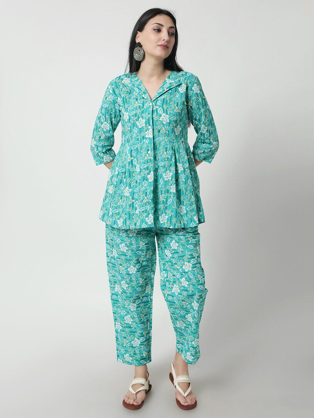 kalini floral printed pure cotton tunic & trousers co-ords