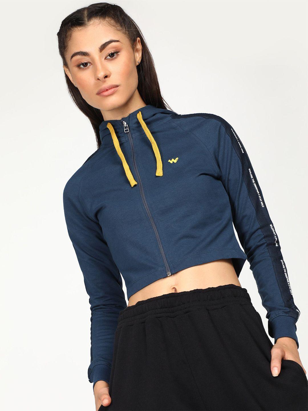 wildcraft detachable hood cotton crop sweatshirt