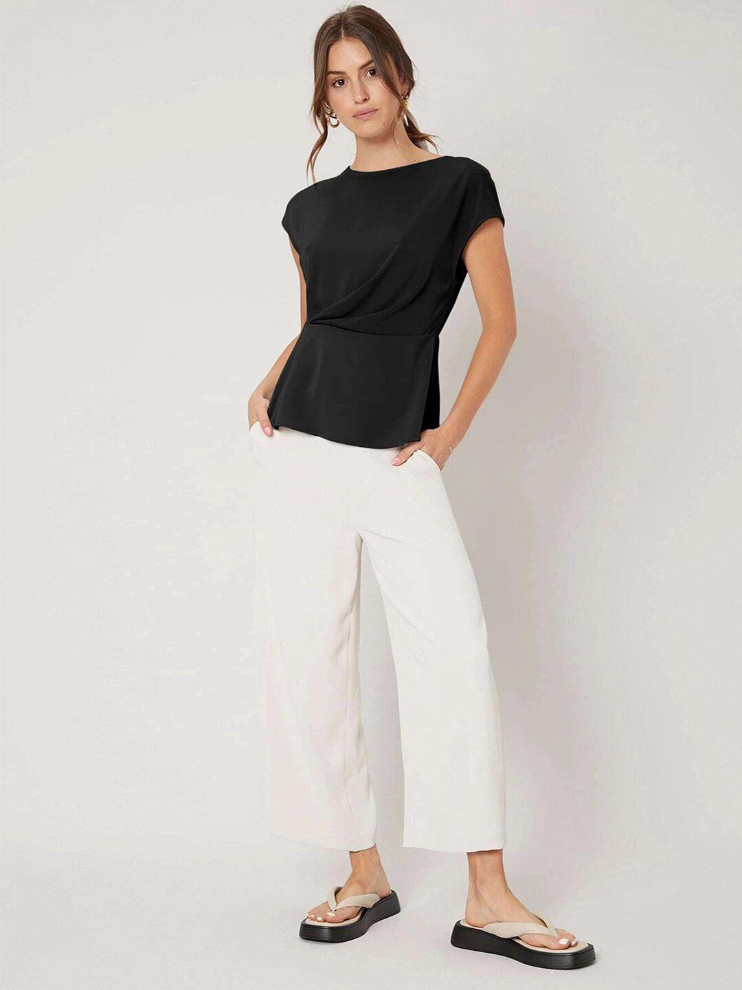 selvia round neck short sleeves gathered & pleated top