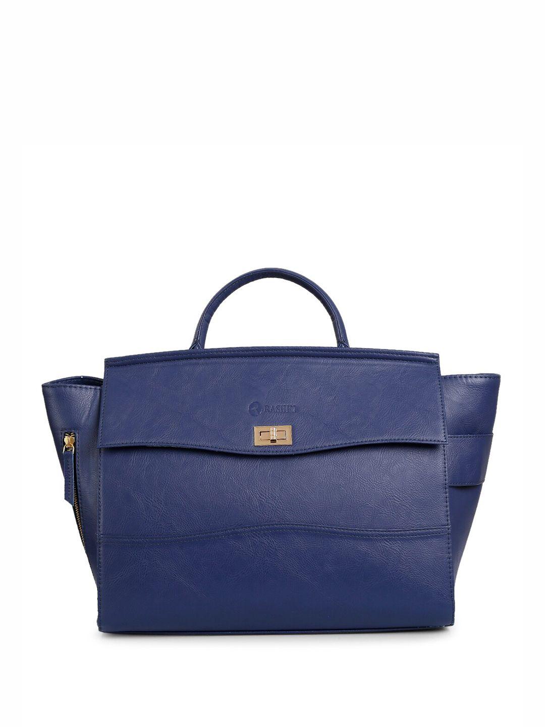 rashki blue pu structured handheld bag with tasselled