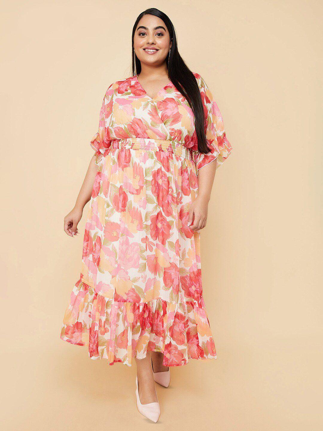 max plus size floral print flared sleeve wrap midi dress