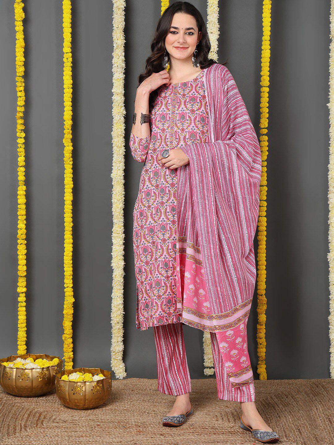 kalini ethnic motifs printed gotta patti detail straight kurta & trousers with dupatta