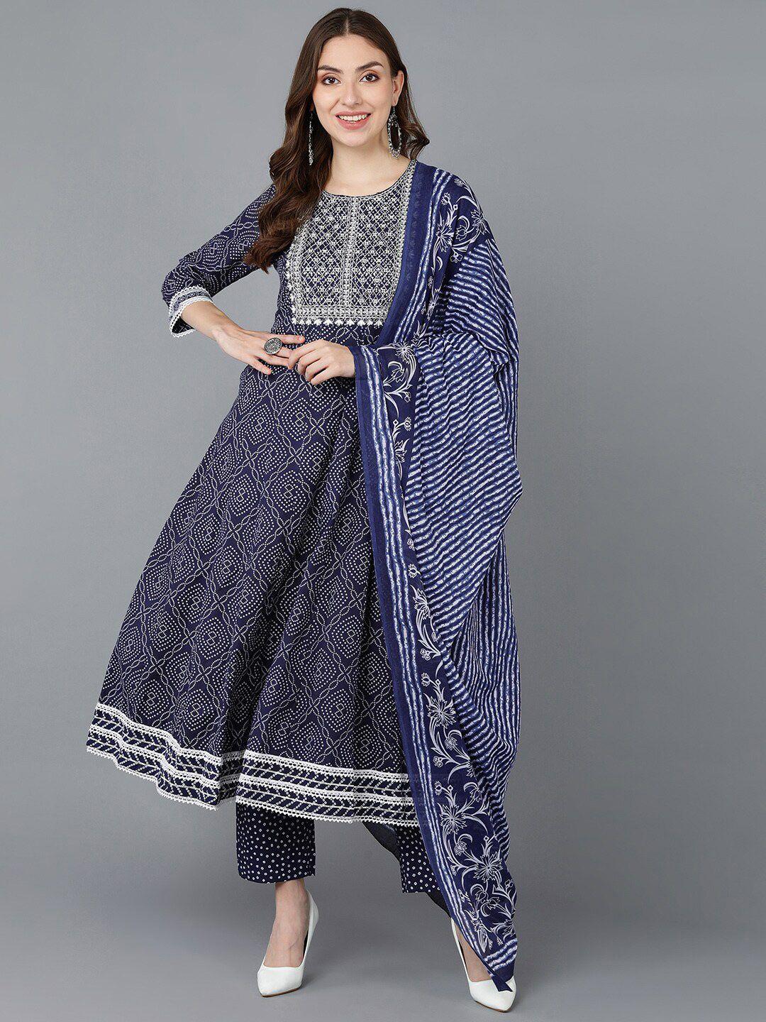 kalini bandhani printed thread work anarkali kurta with trousers & dupatta