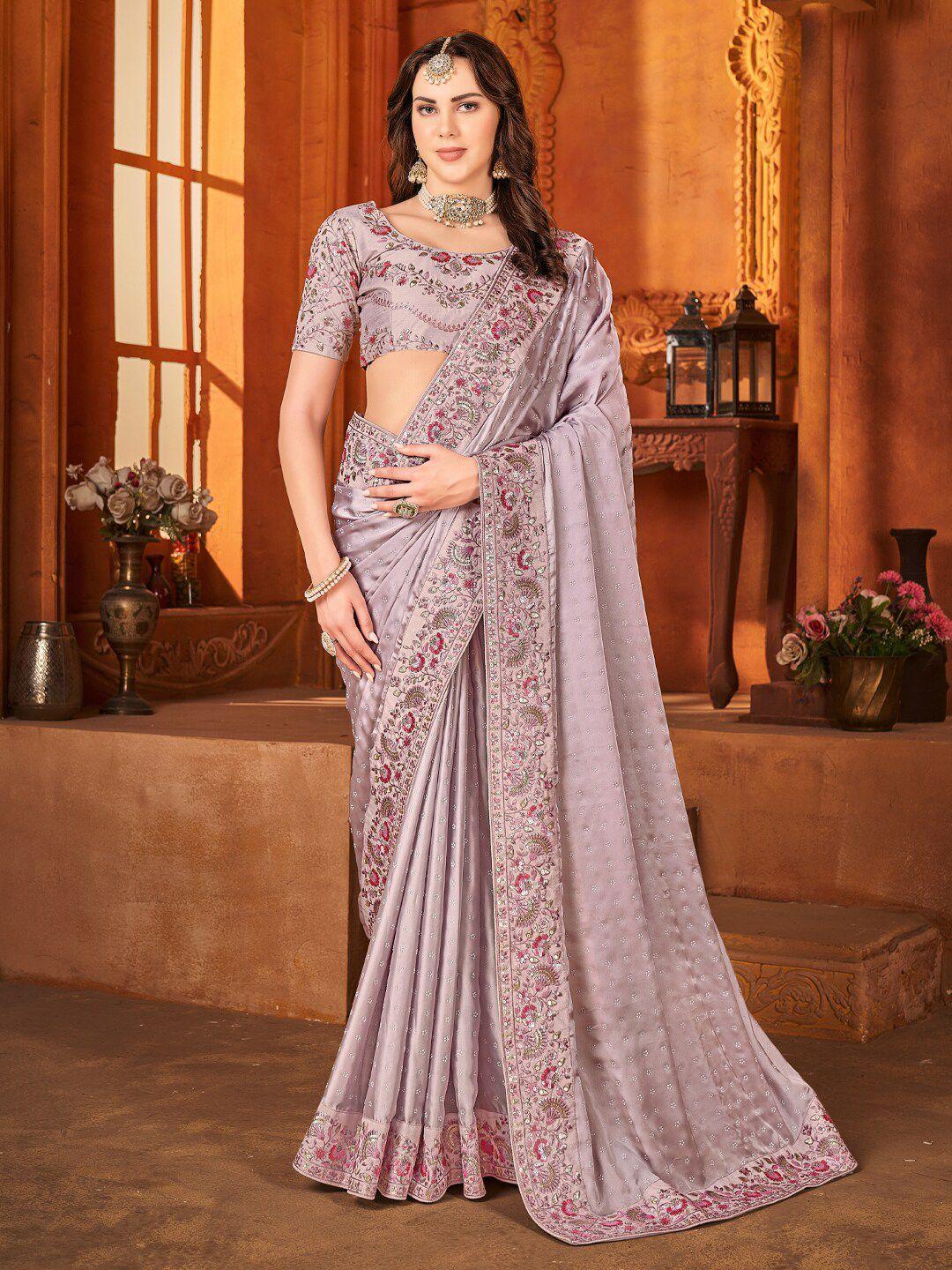 inddus women embellished sequinned embroidered satin saree