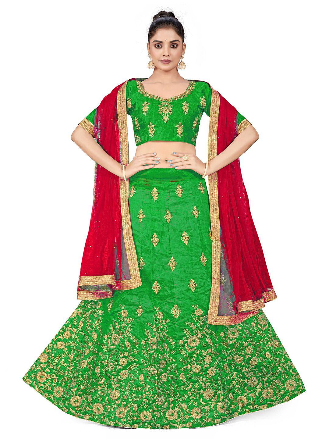 manvaa ethnic motif embroidered semi-stitched lehenga & unstitched blouse with dupatta