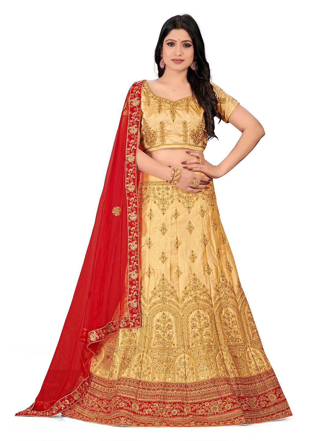 manvaa embroidered satin semi stitched lehenga & unstitched blouse with dupatta