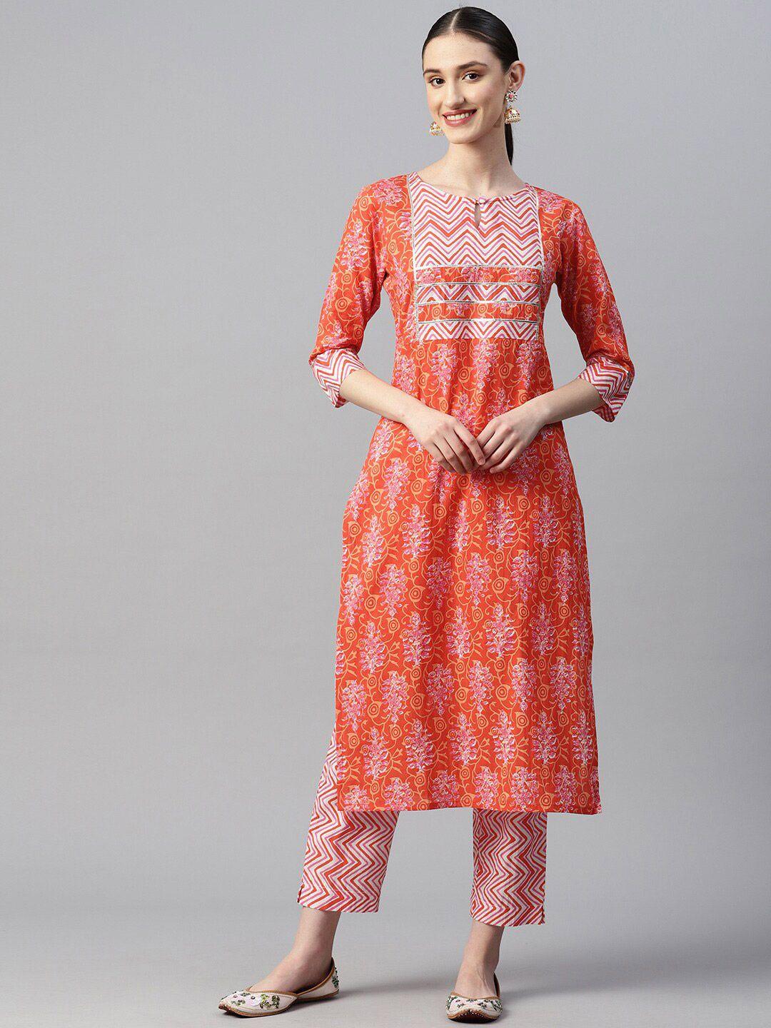 indibelle ethnic motifs printed keyhole neck gotta patti cotton straight kurta