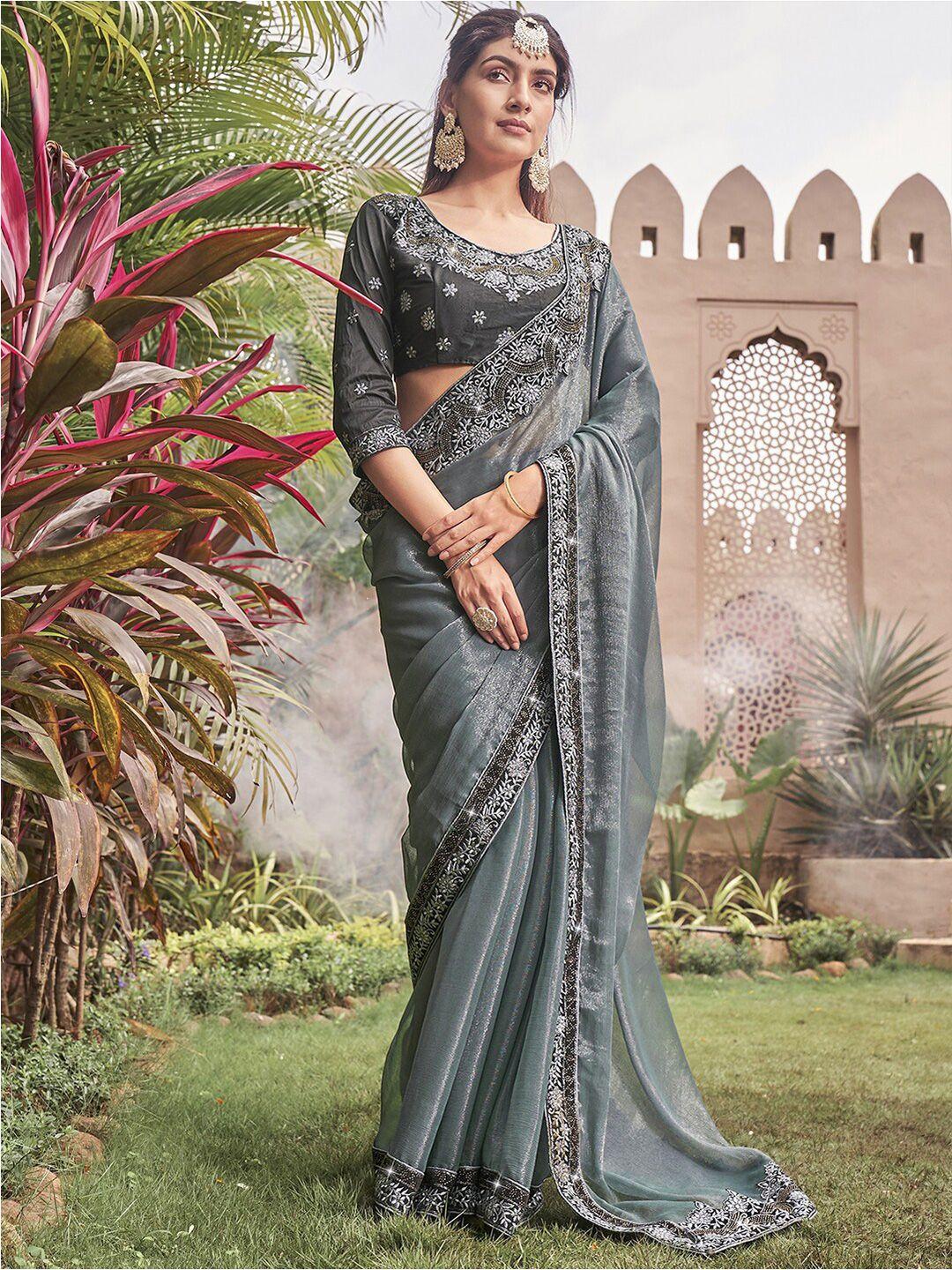 mitera floral embroidered fusion saree