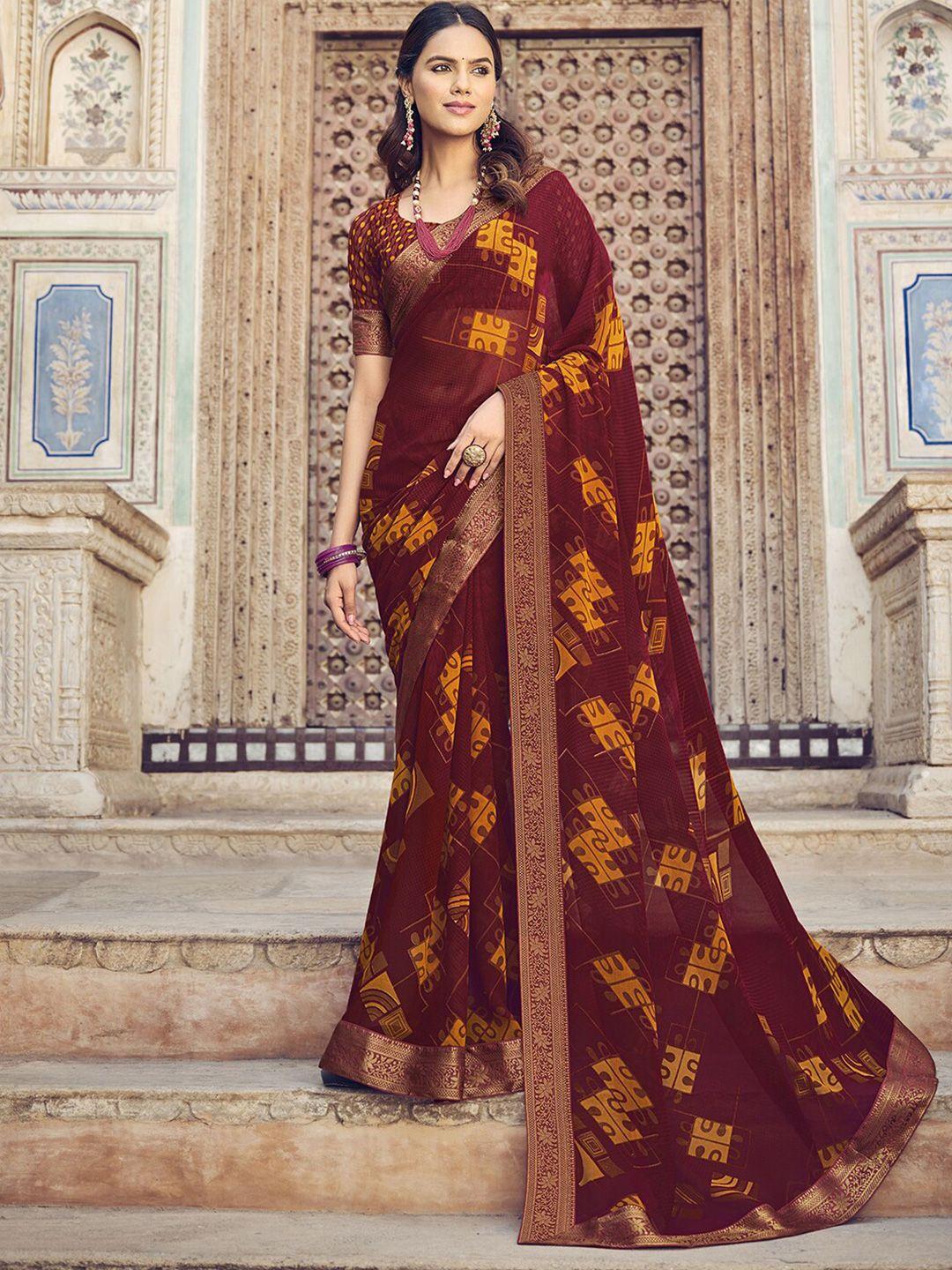 mitera geometric print & lace saree