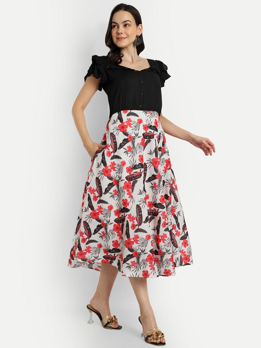 shinisha floral printed a-line midi dress