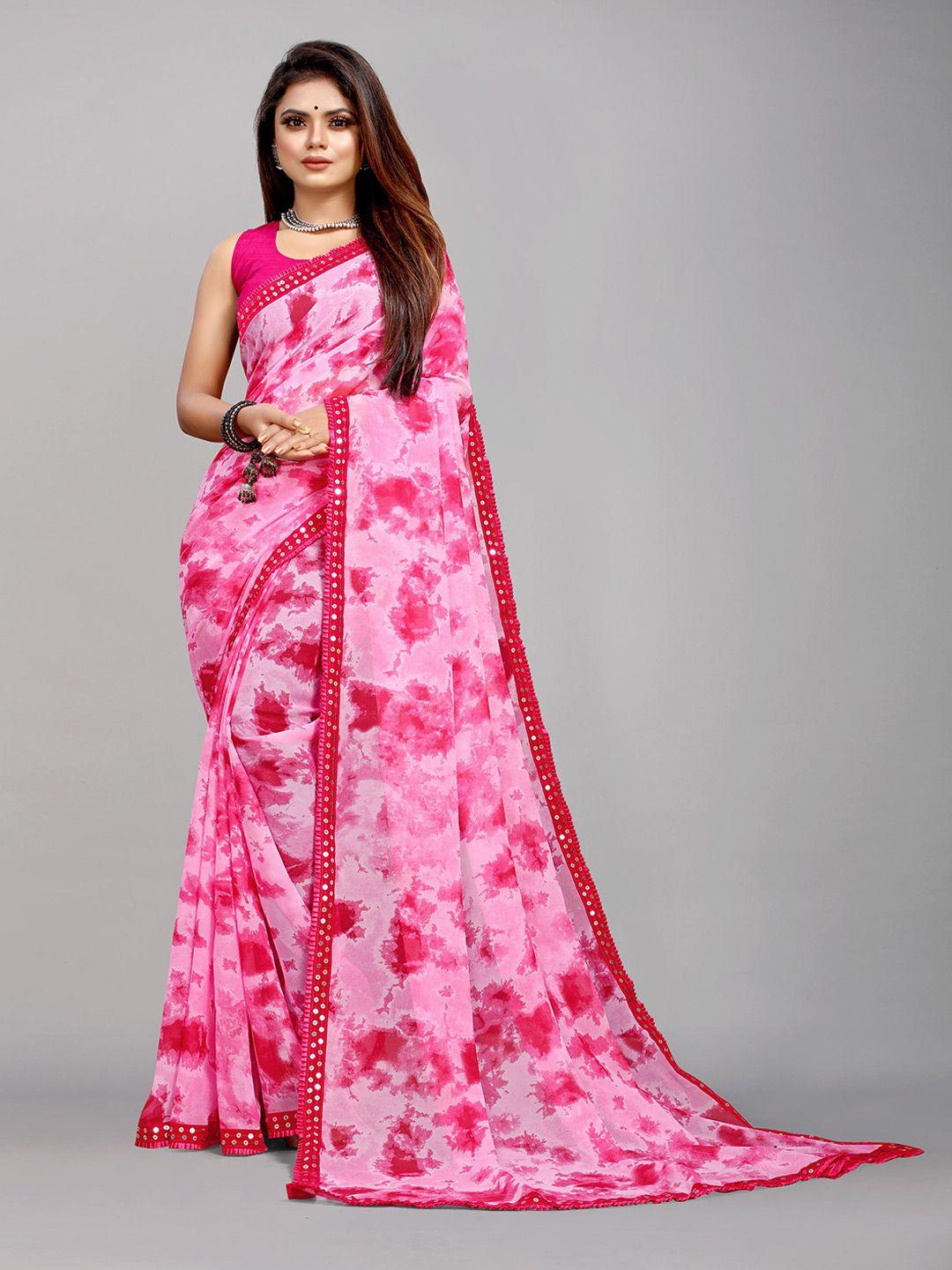 flip the style abstract printed embellished sequinned pure georgette block print saree