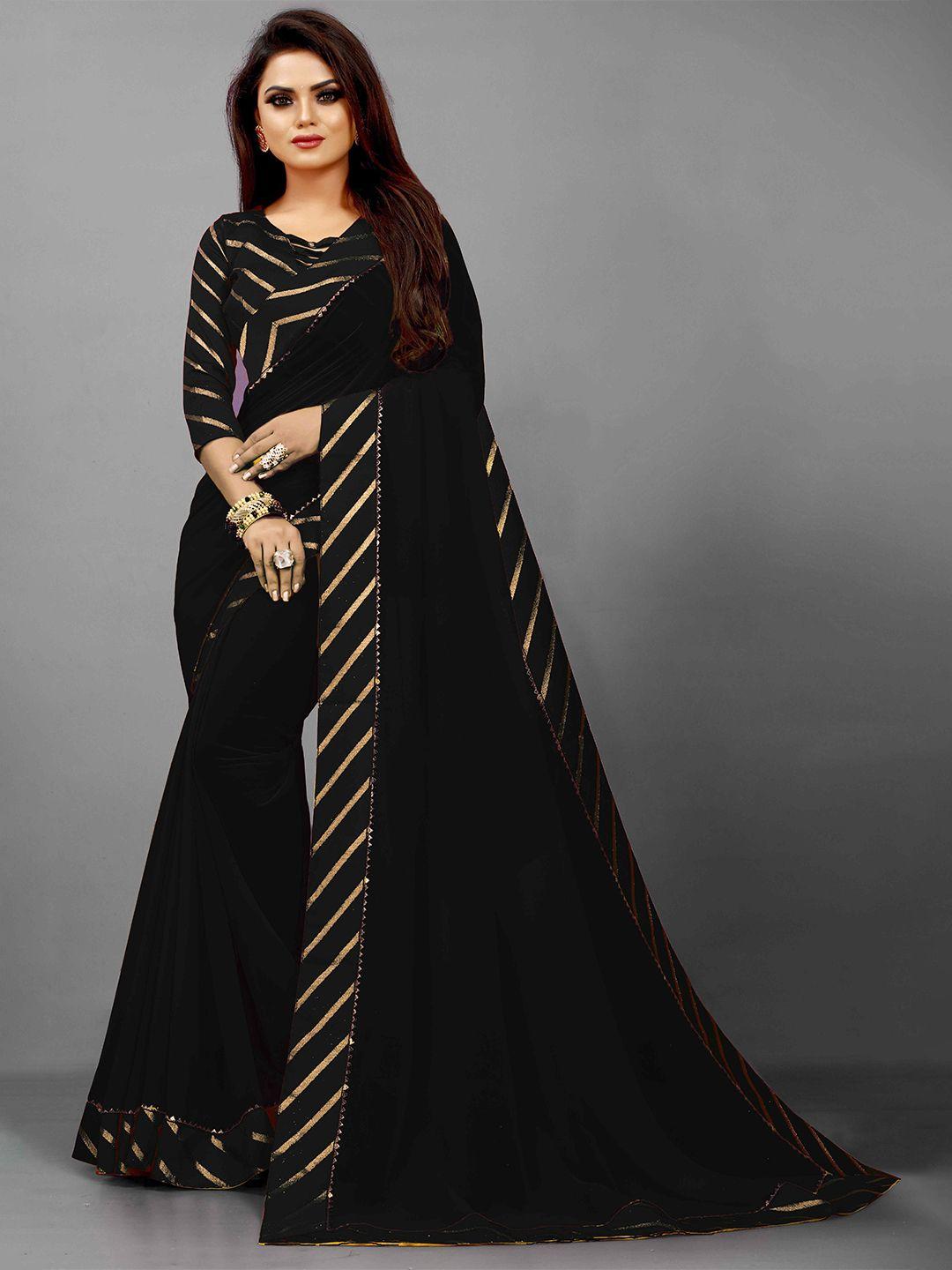 flip the style black & goldtoned zari pure georgette bhagalpuri saree