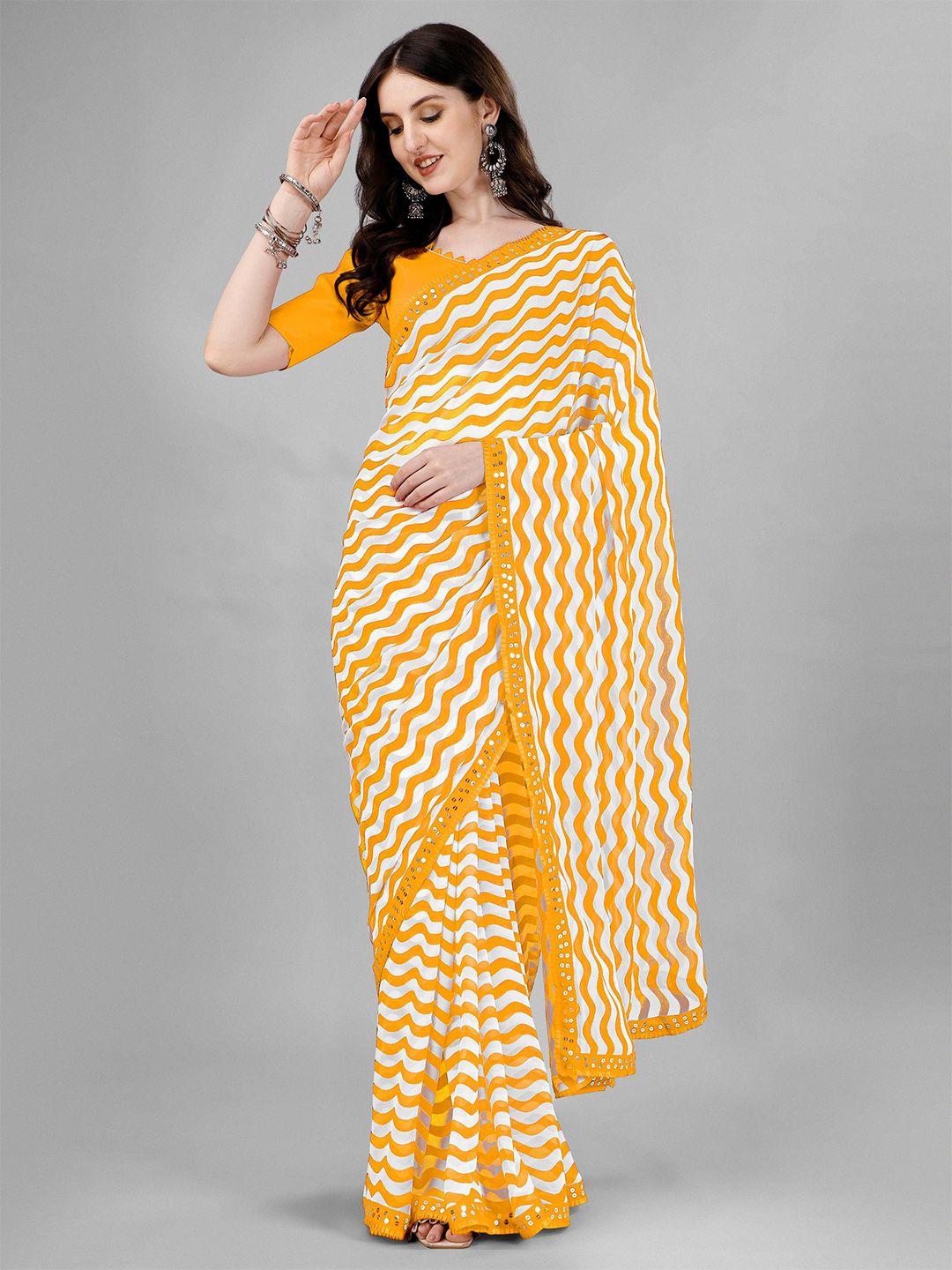 flip the style striped sequinned pure georgette leheriya saree