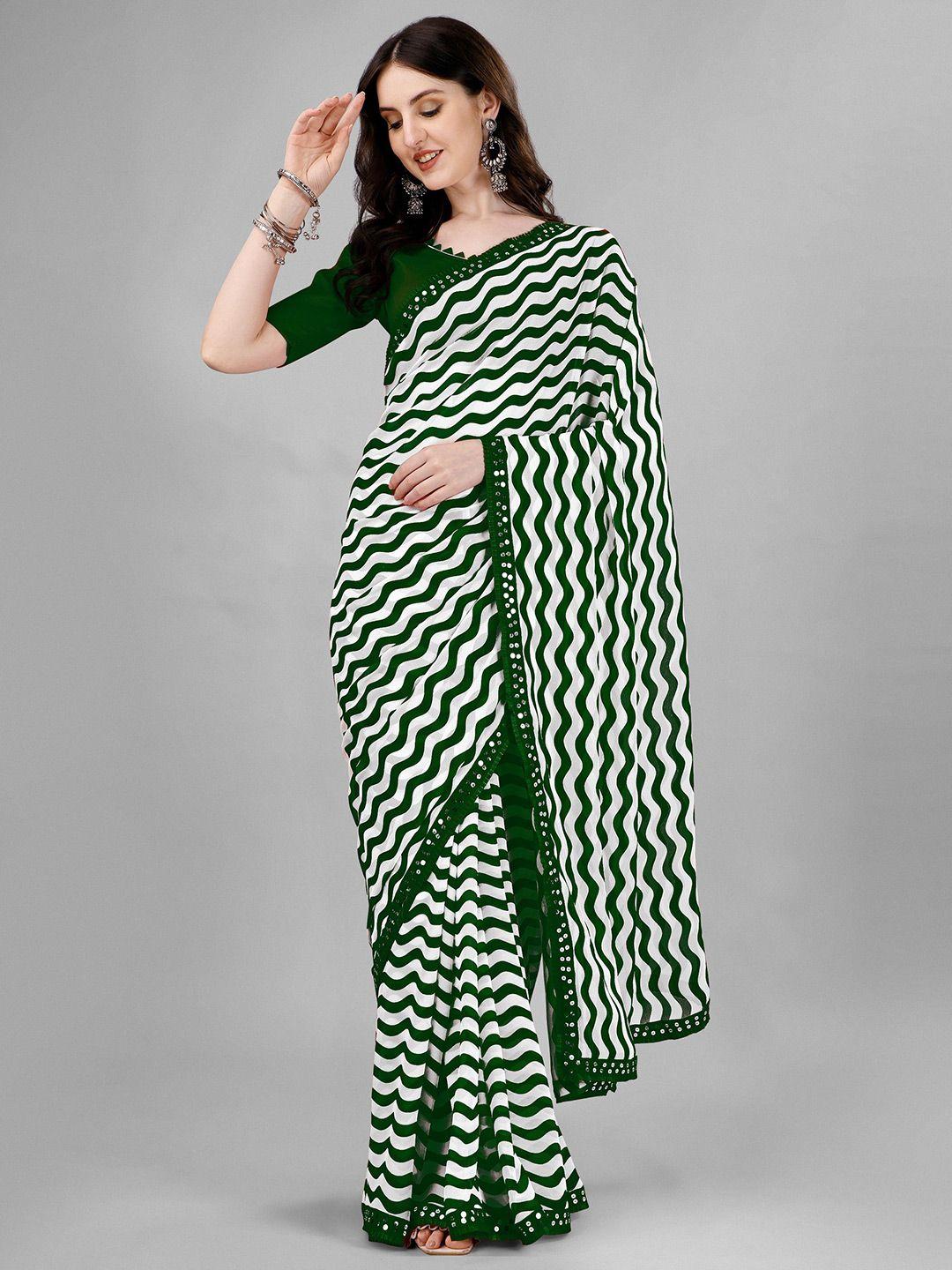 flip the style striped embroidered pure georgette leheriya saree