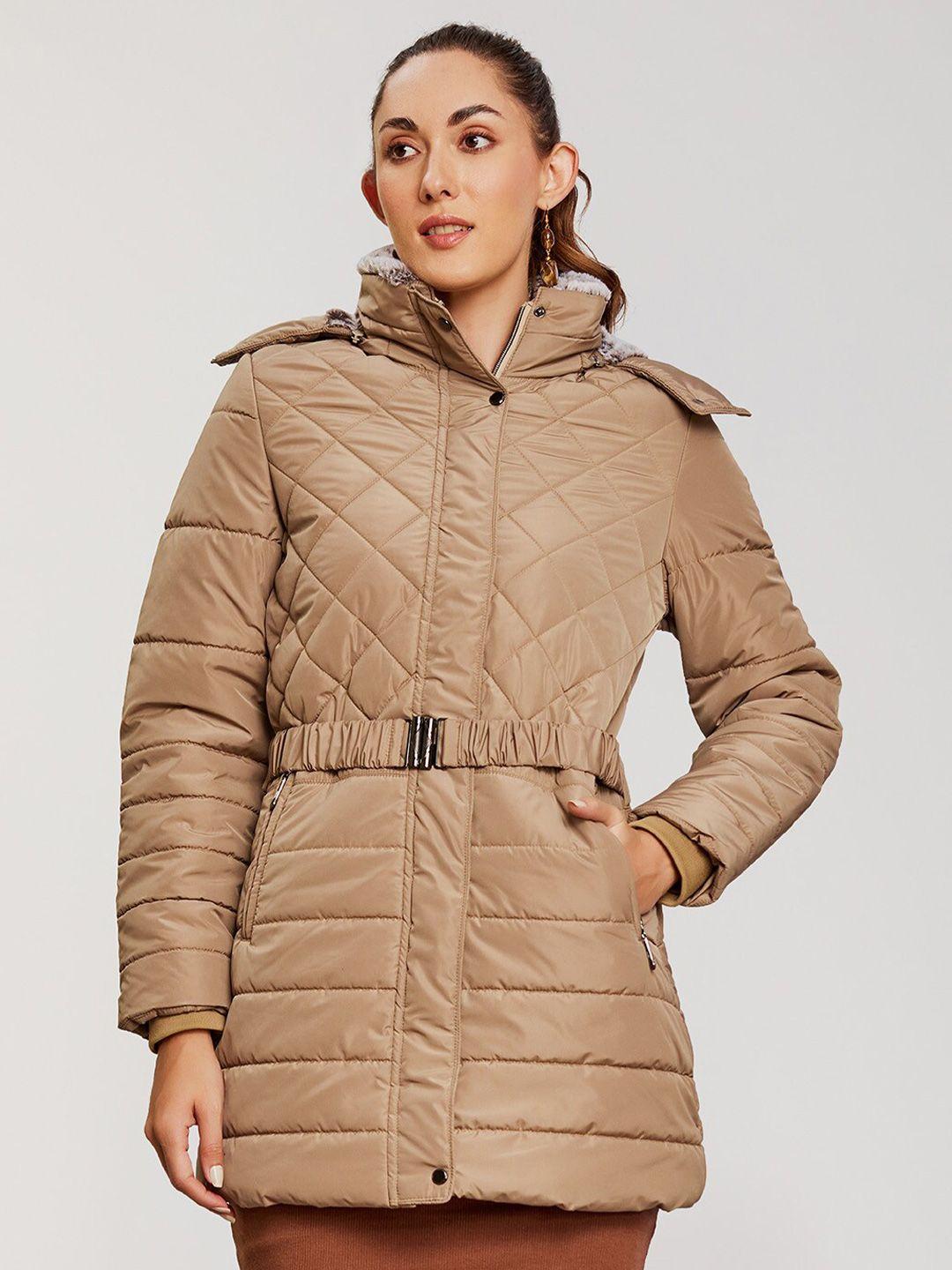 lure urban checked longline quilted jacket with belt