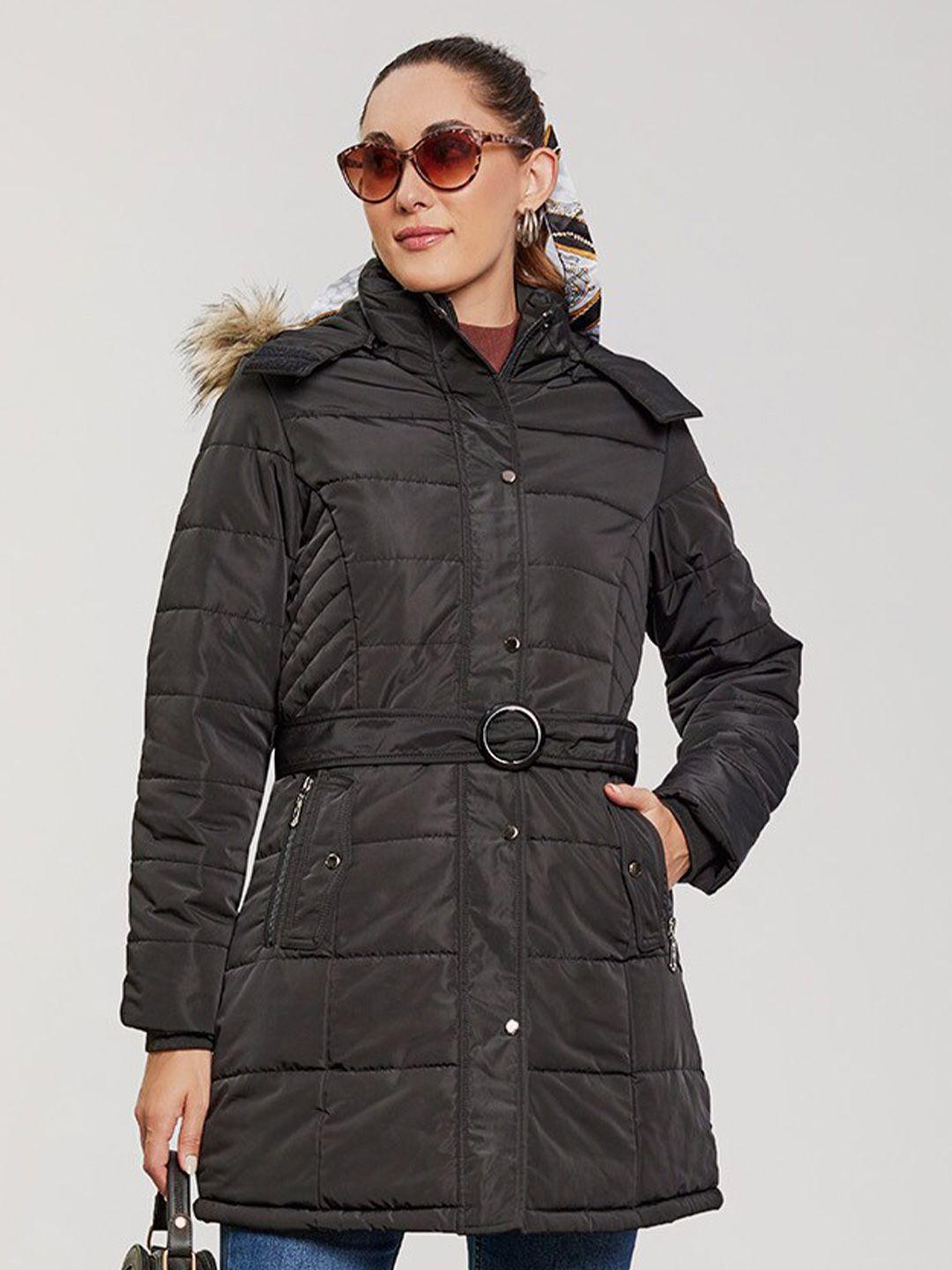 lure urban hooded puffer jacket with belt