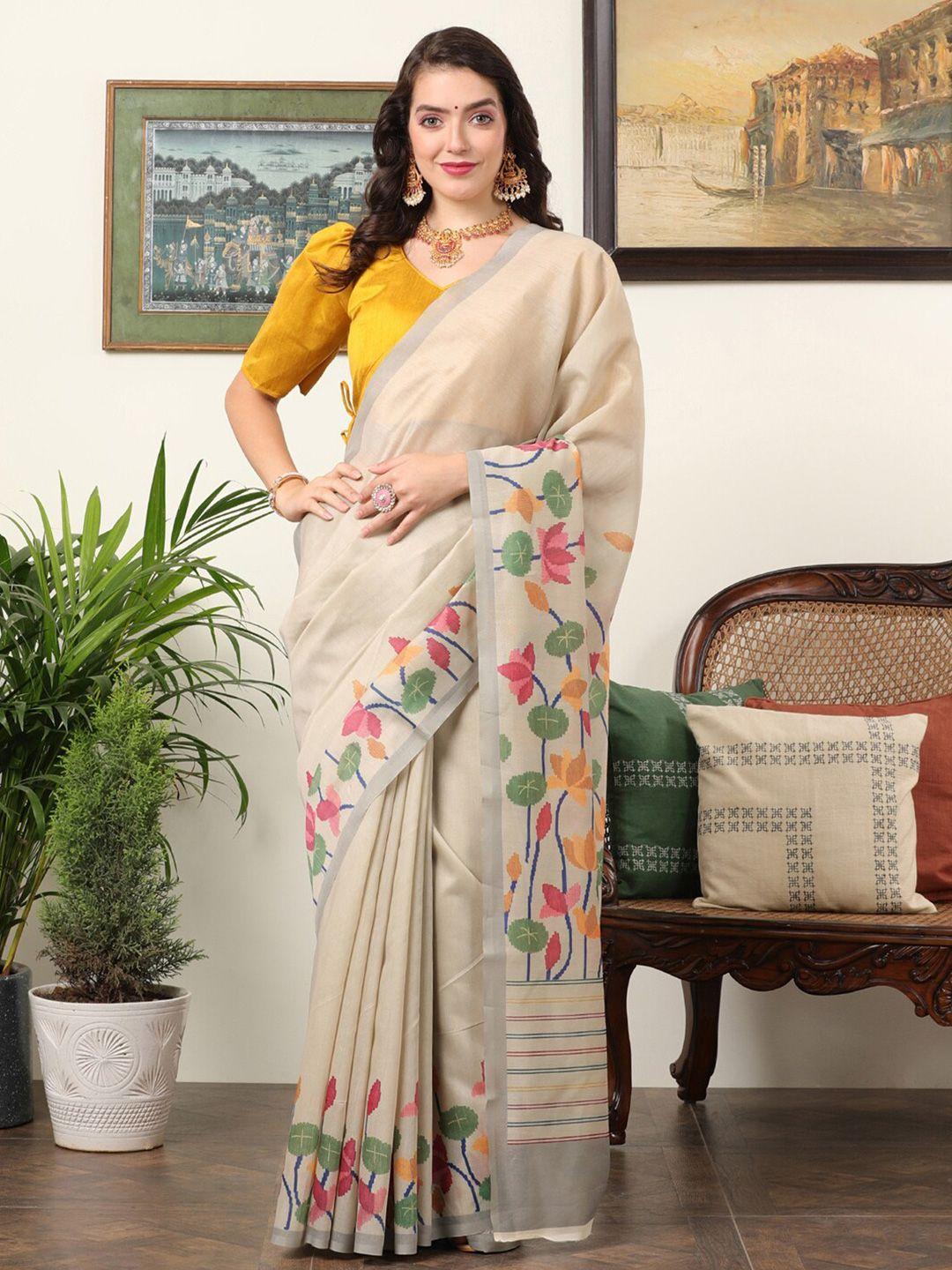 mitera chanderi cotton floral print bagru saree