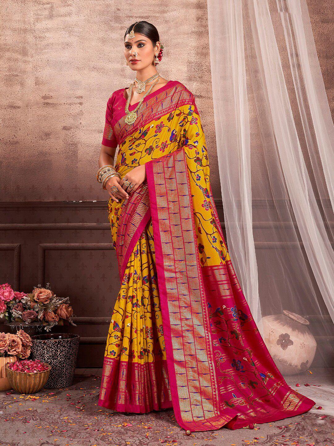 mitera floral printed zari sungudi saree