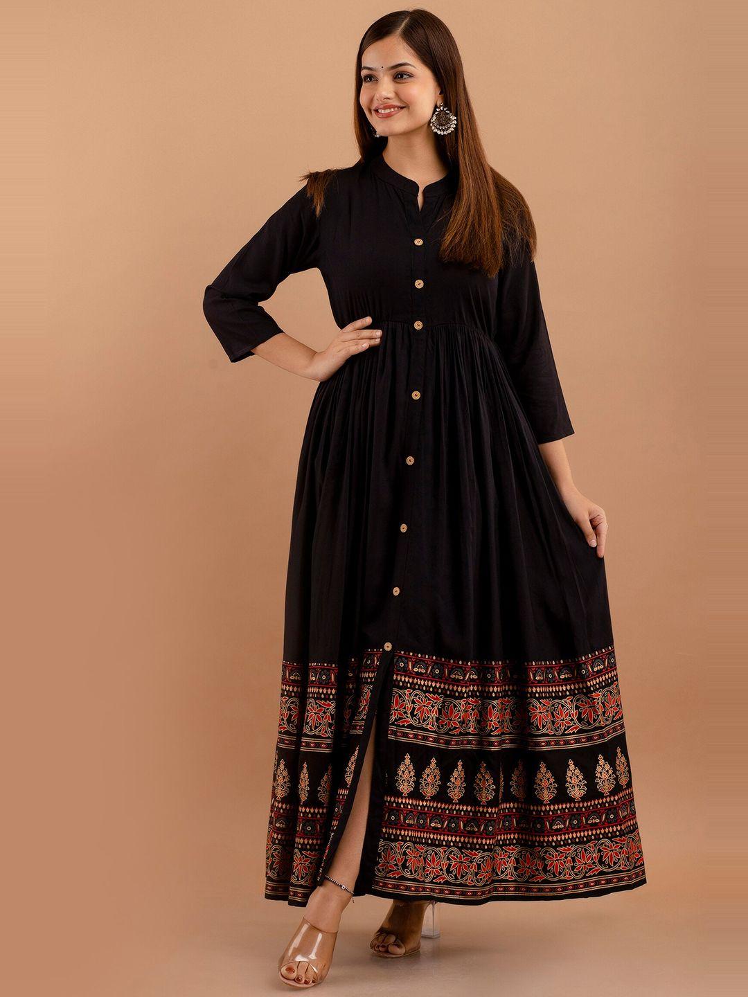 dressar ethnic motifs printed mandarin collar anarkali kurta