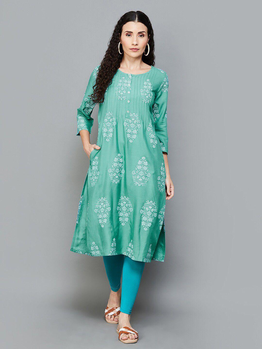 melange by lifestyle ethnic motifs printed round neck straight kurta