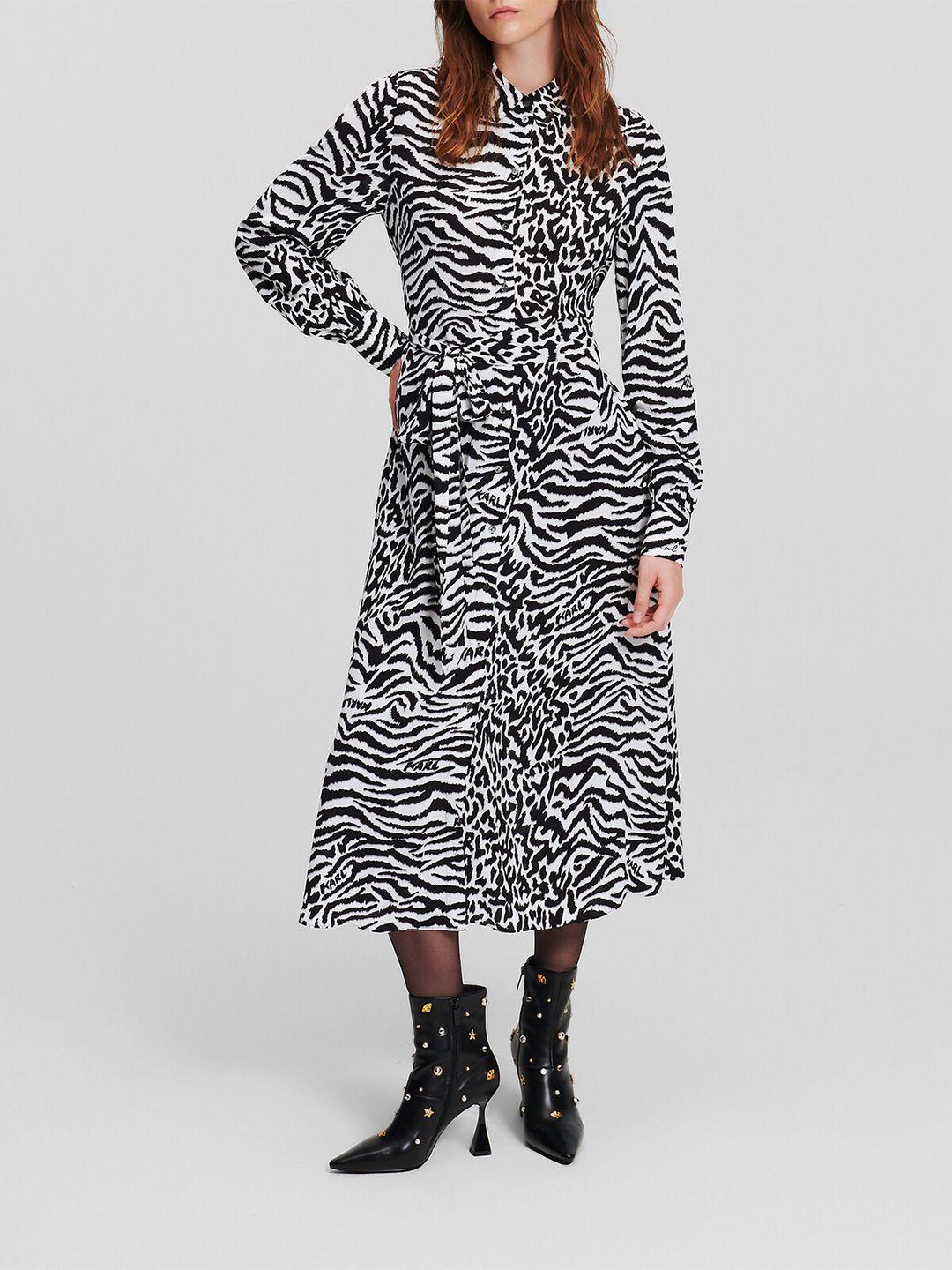 karl lagerfeld shirt collar long sleeves animal print maxi dress