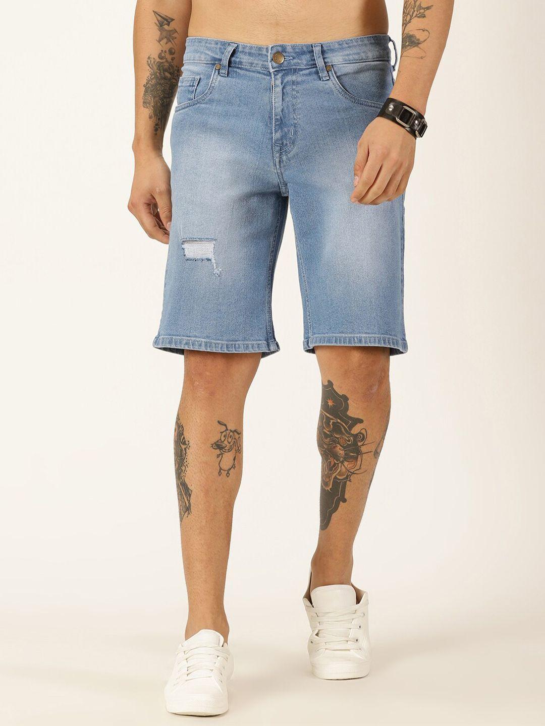 mast & harbour men washed distressed detail slim fit denim shorts