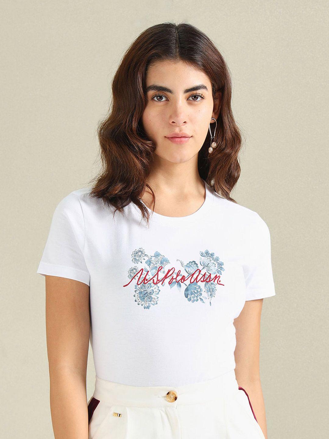 u.s. polo assn. women floral printed pure cotton t-shirt