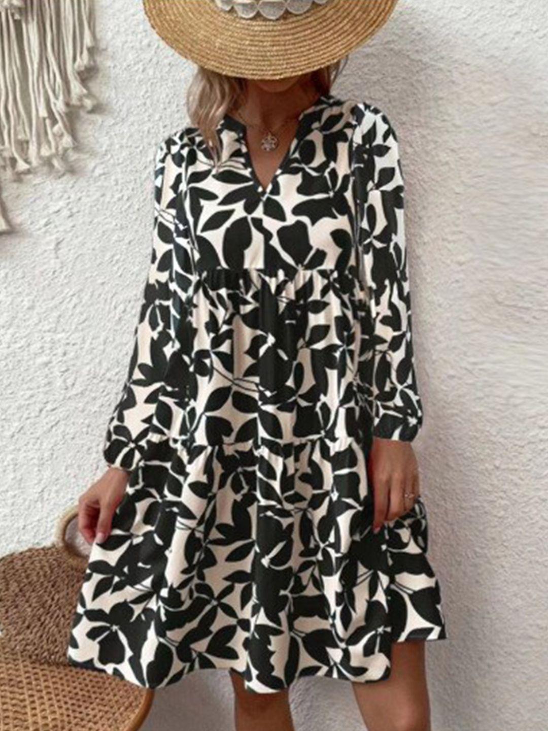 stylecast v neck long sleeves floral print a-line mini dress