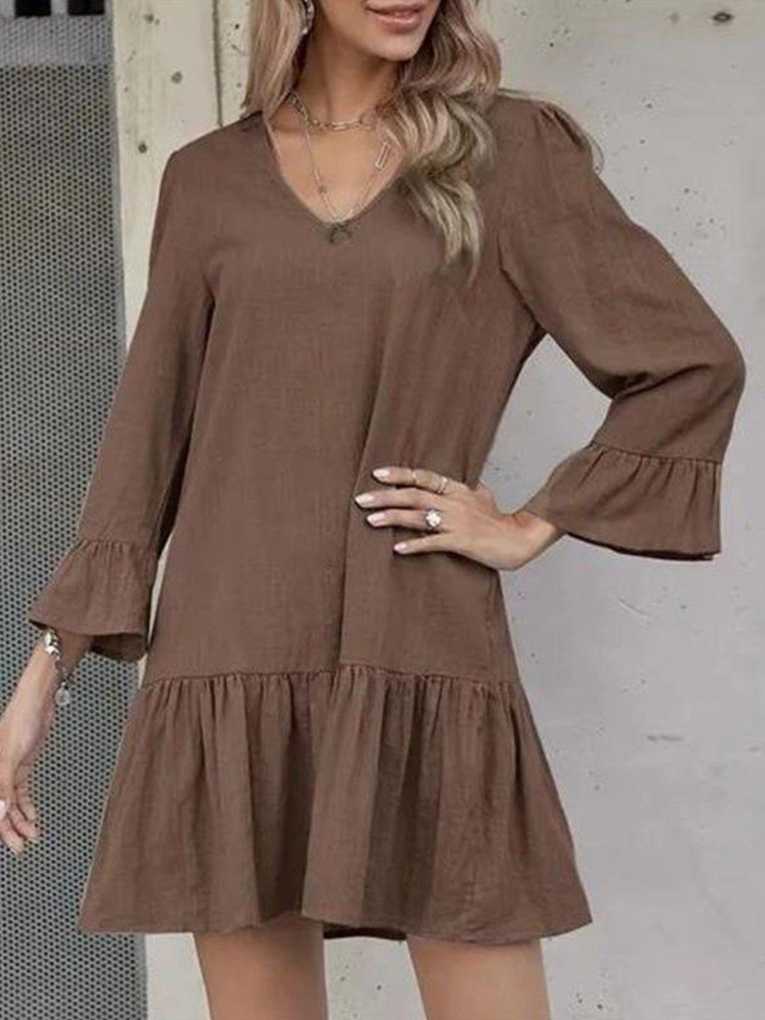 stylecast brown bell sleeve drop-waist mini dress