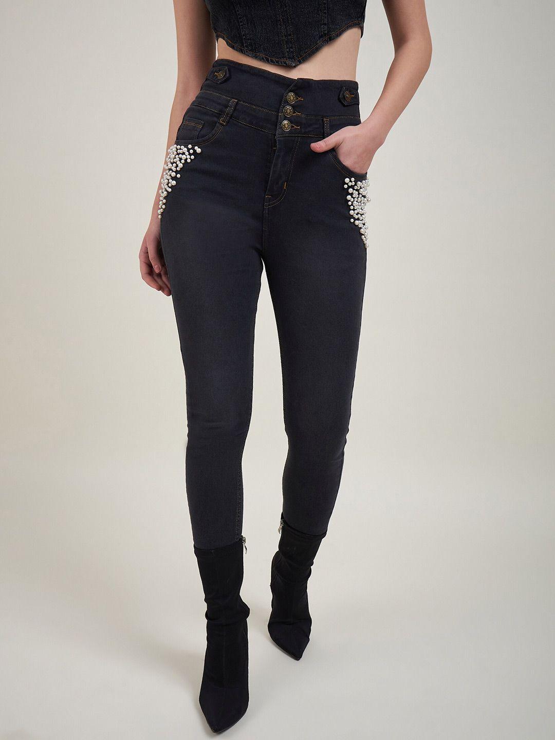 kassually women embellished slim fit high-rise stretchable jeans