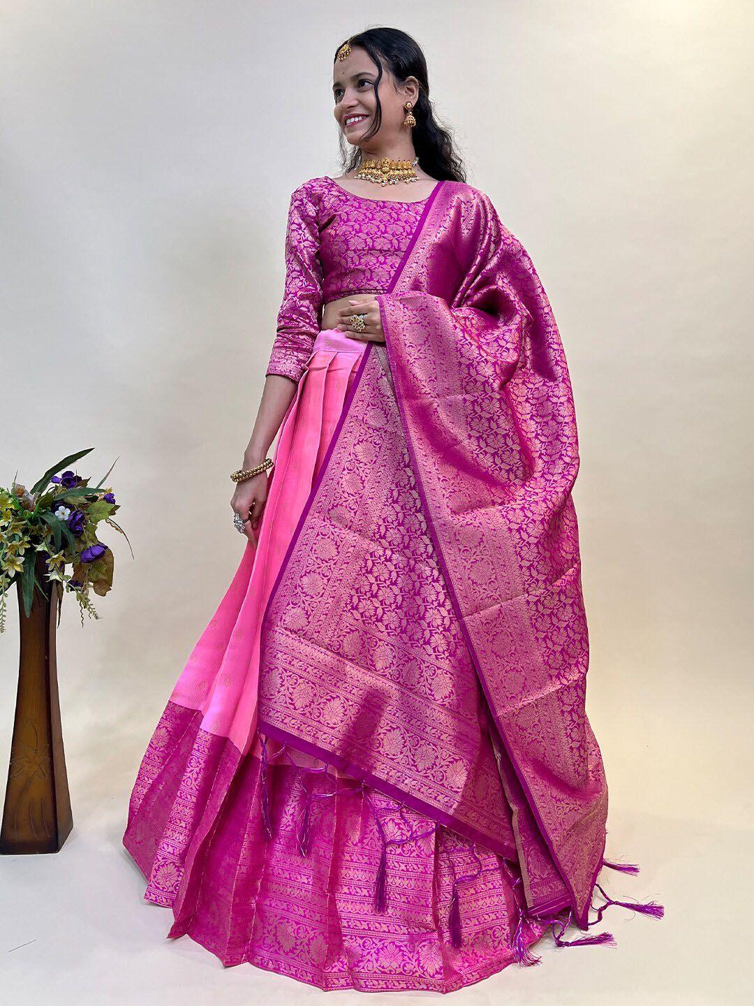 fabcartz rose & purple semi-stitched lehenga & unstitched blouse with dupatta