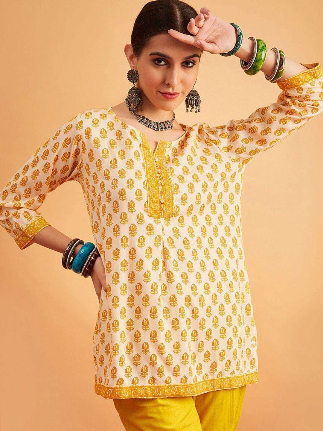 anouk mustard yellow floral printed kurti