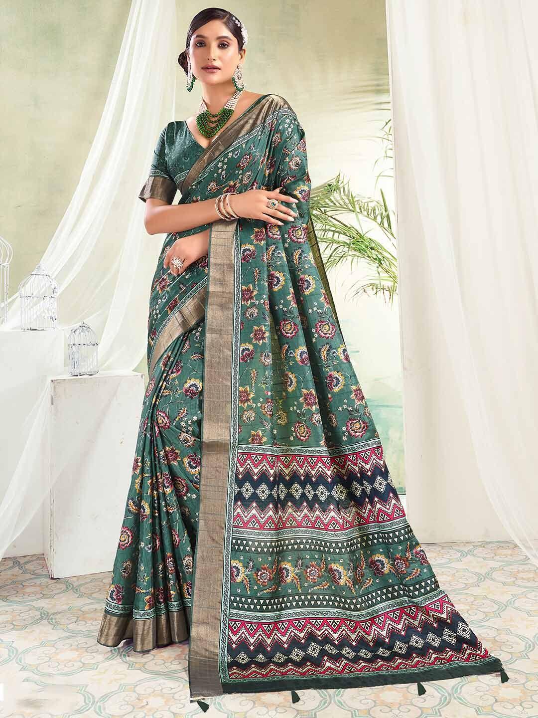 sanskar floral printed zari saree