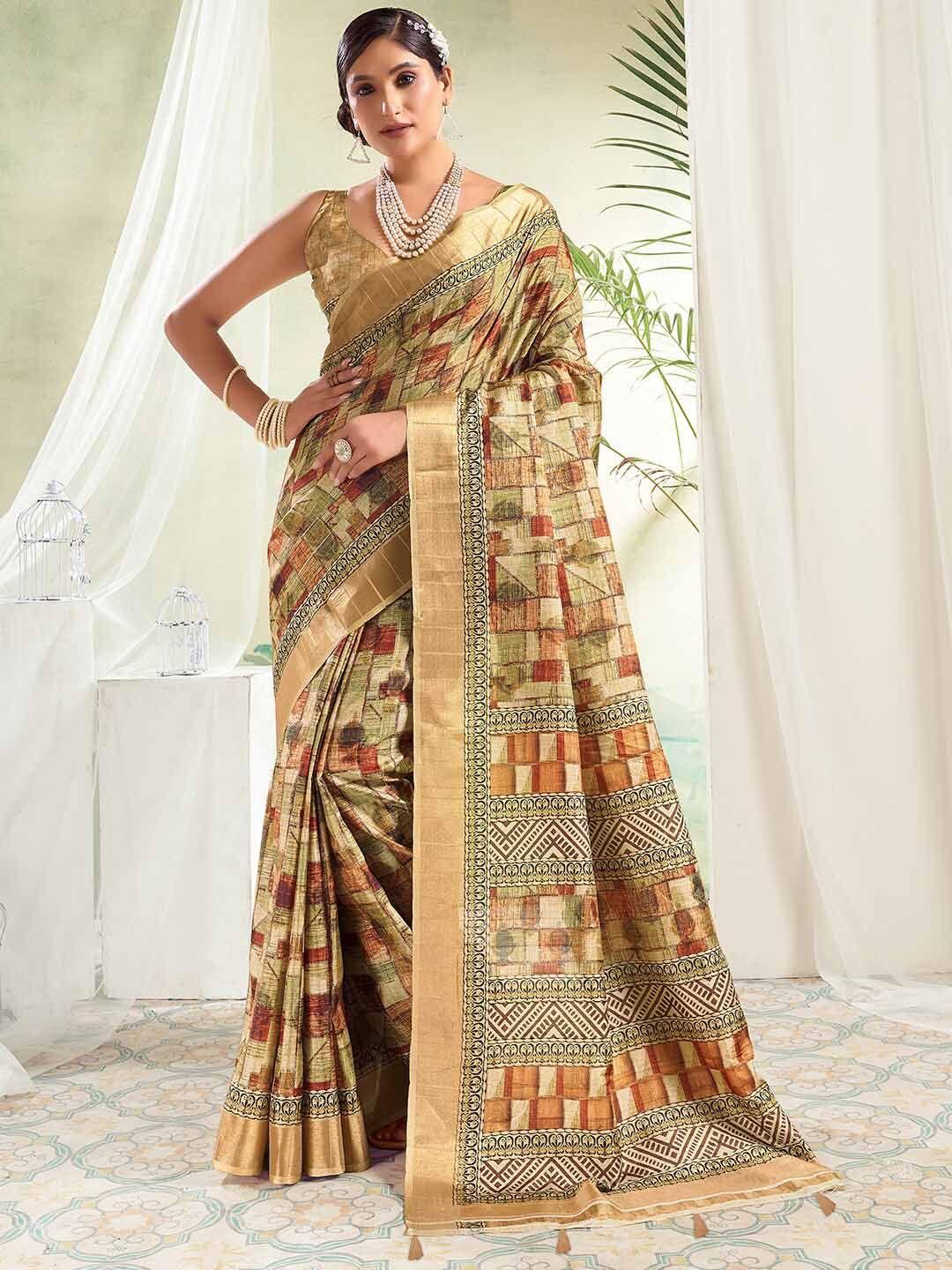 sanskar geometric printed zari saree