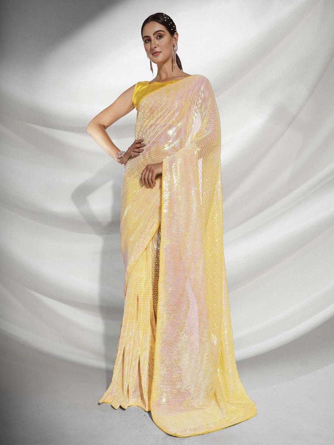 angroop woven design embellished sequinned pure georgette saree