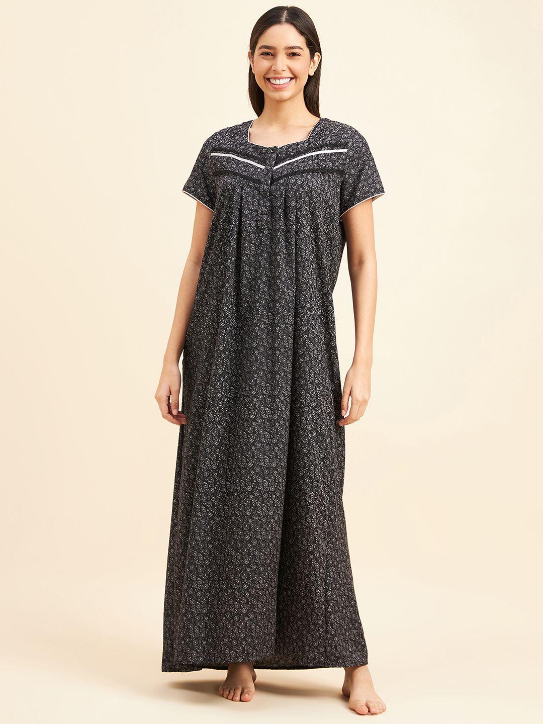 sweet dreams black printed maxi nightdress