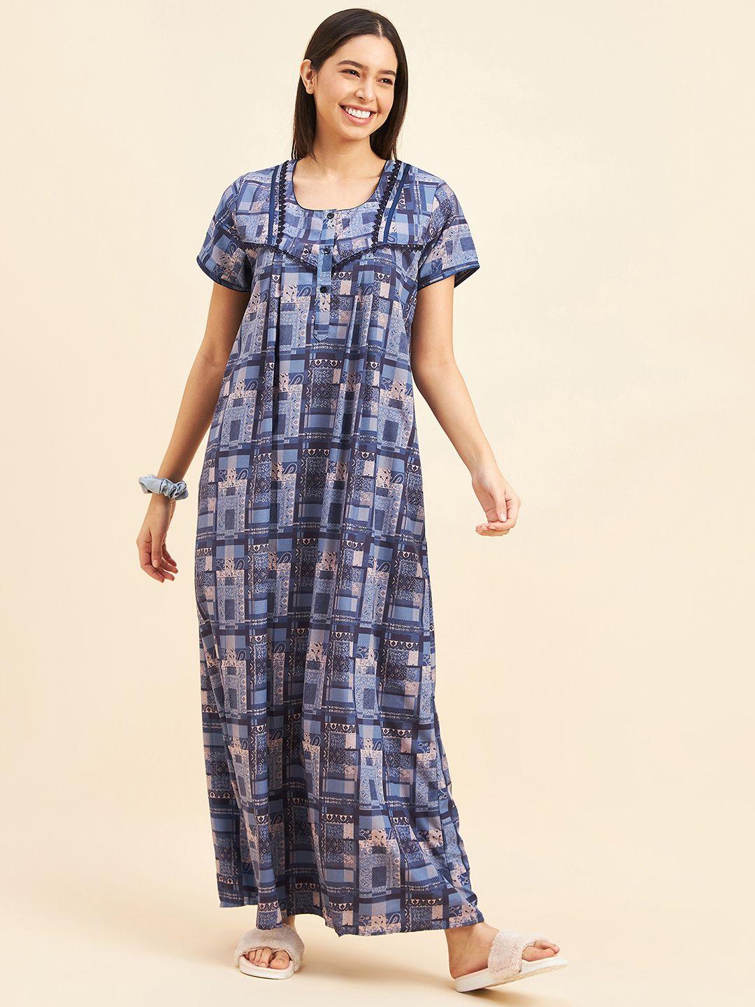 sweet dreams blue printed maxi nightdress