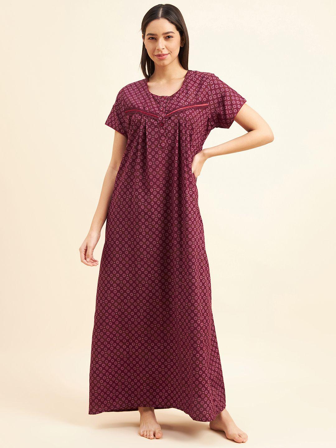 sweet dreams maroon printed maxi nightdress