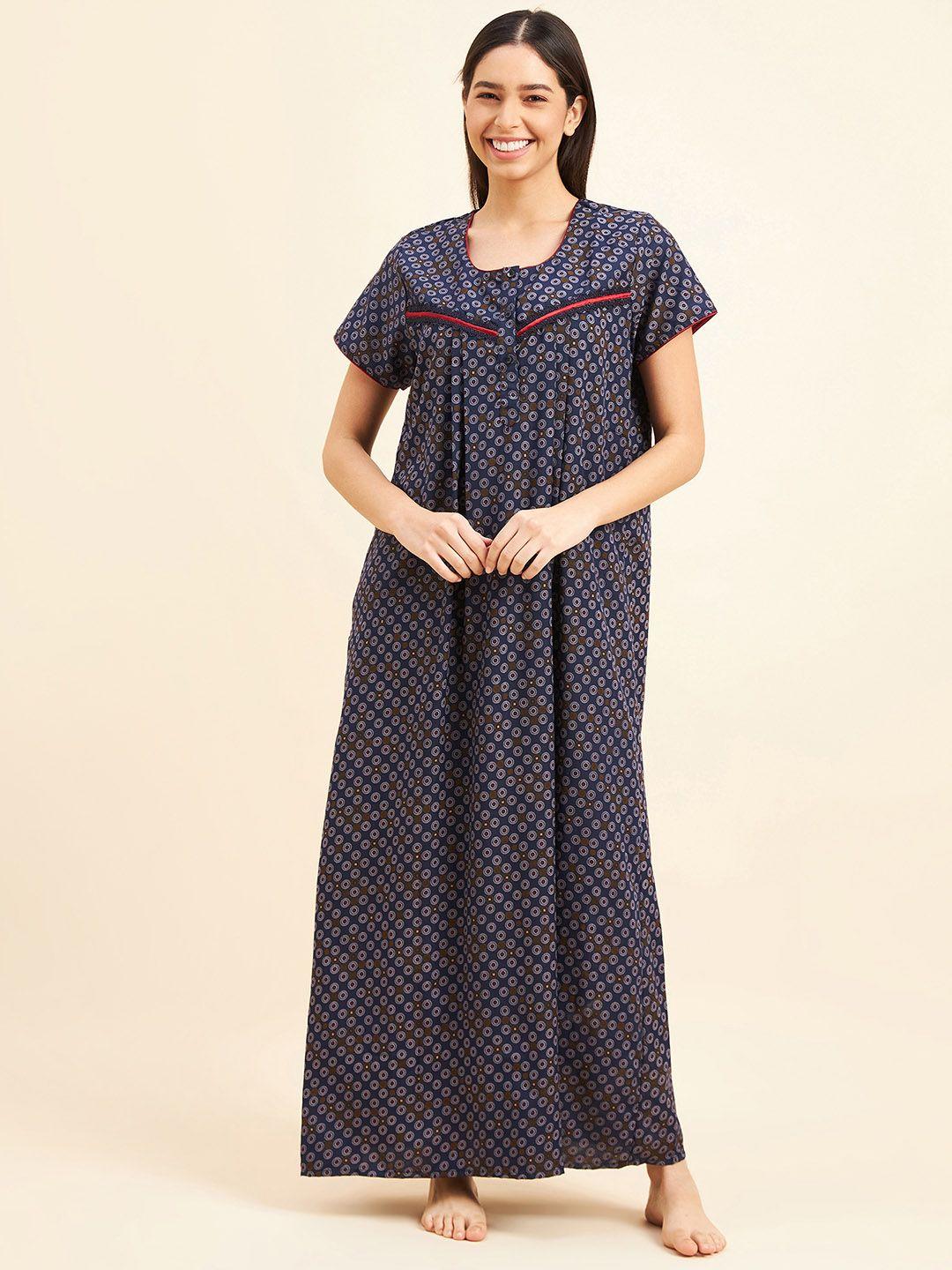 sweet dreams navy blue printed maxi nightdress