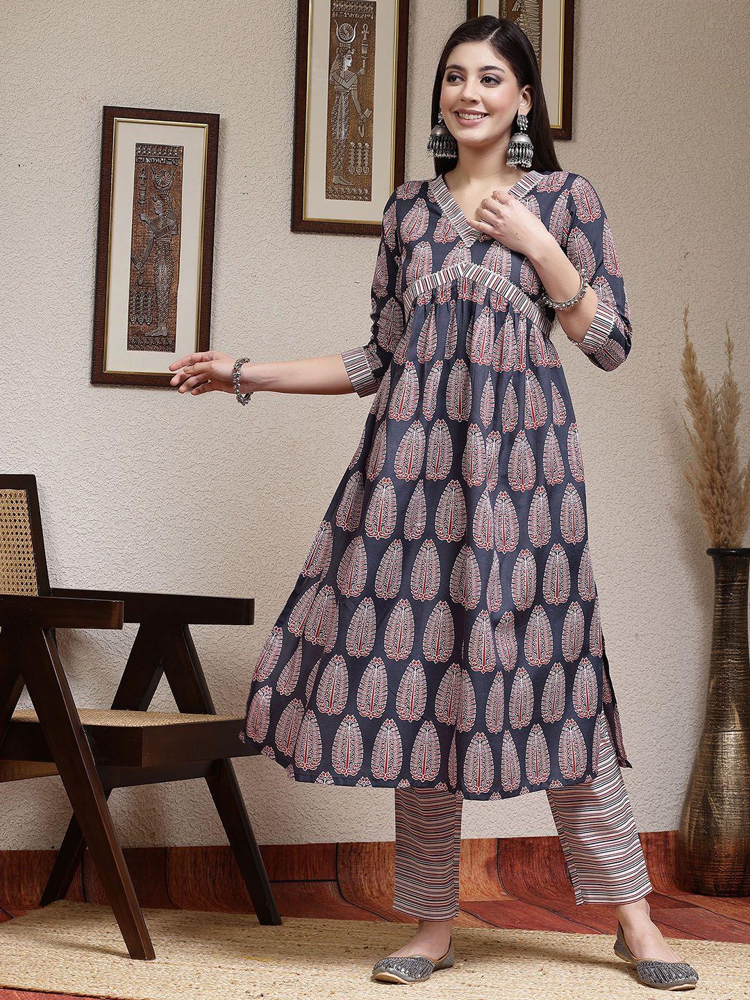 kalini ethnic motifs printed a-line kurta with trousers & dupatta