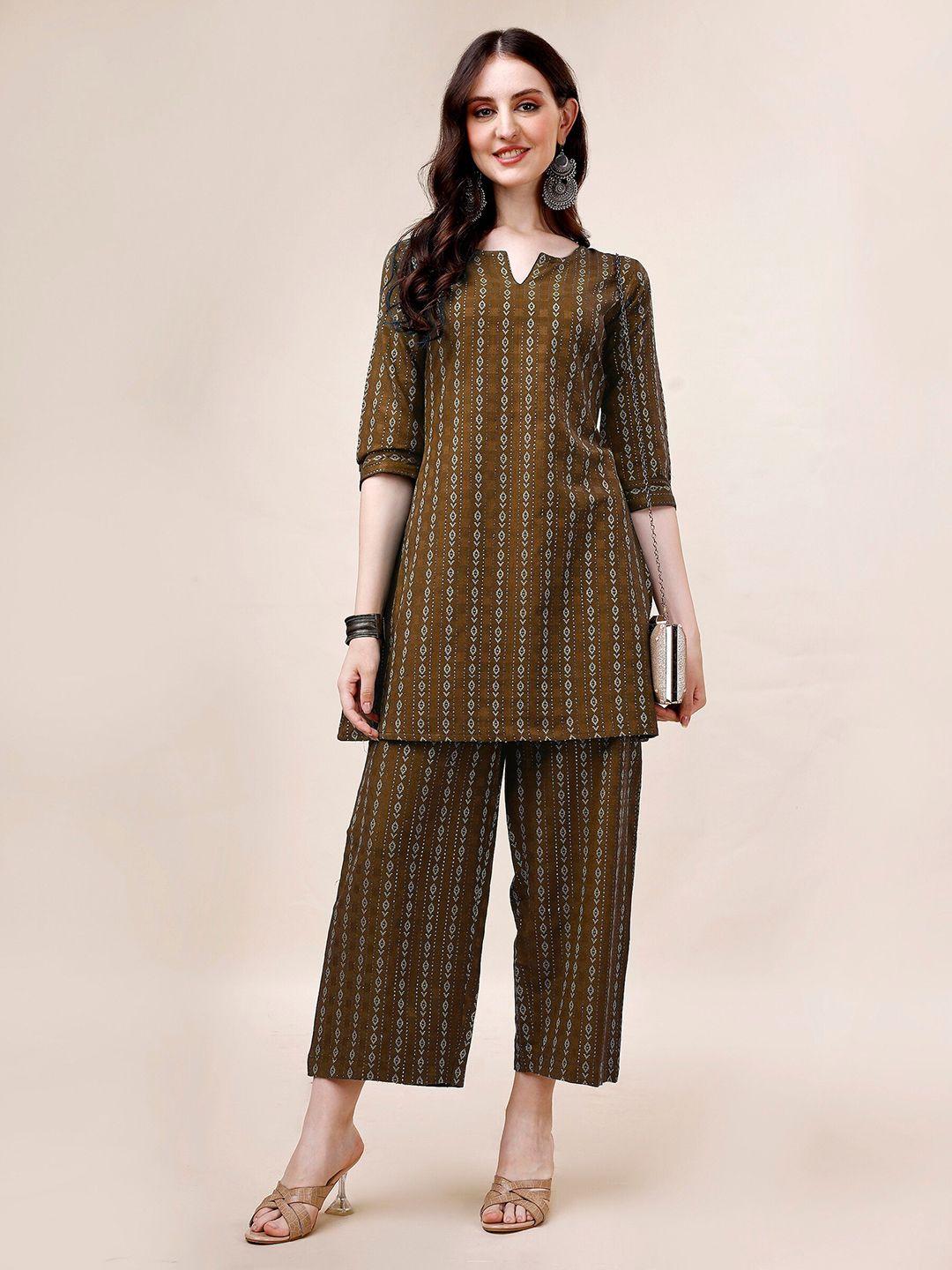 here&now ethnic motifs woven design regular tunic with palazzo