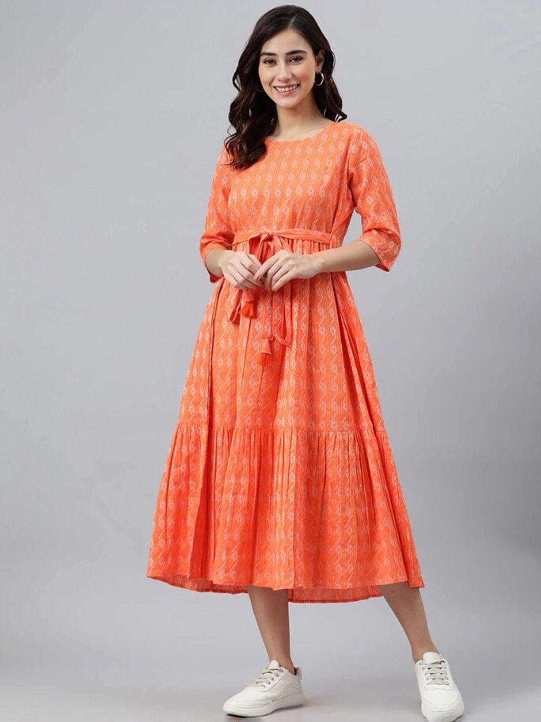 baesd ethnic motifs printed a-line midi opaque casual dress