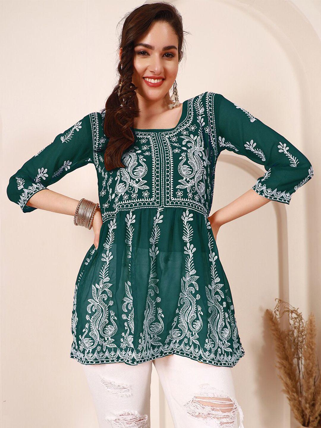 here&now embroidered chikankari a-line kurti