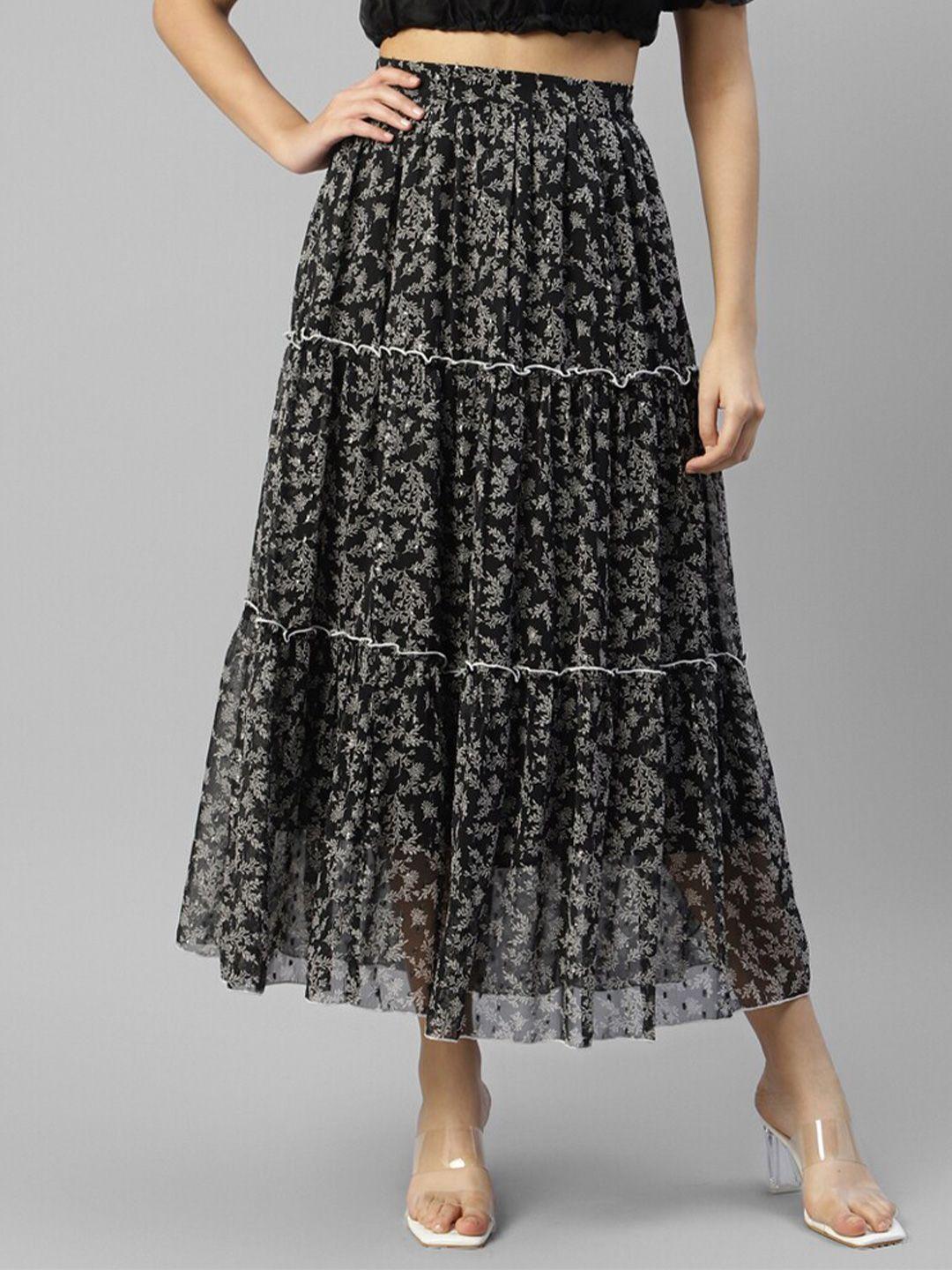 deebaco floral printed midi tiered skirt