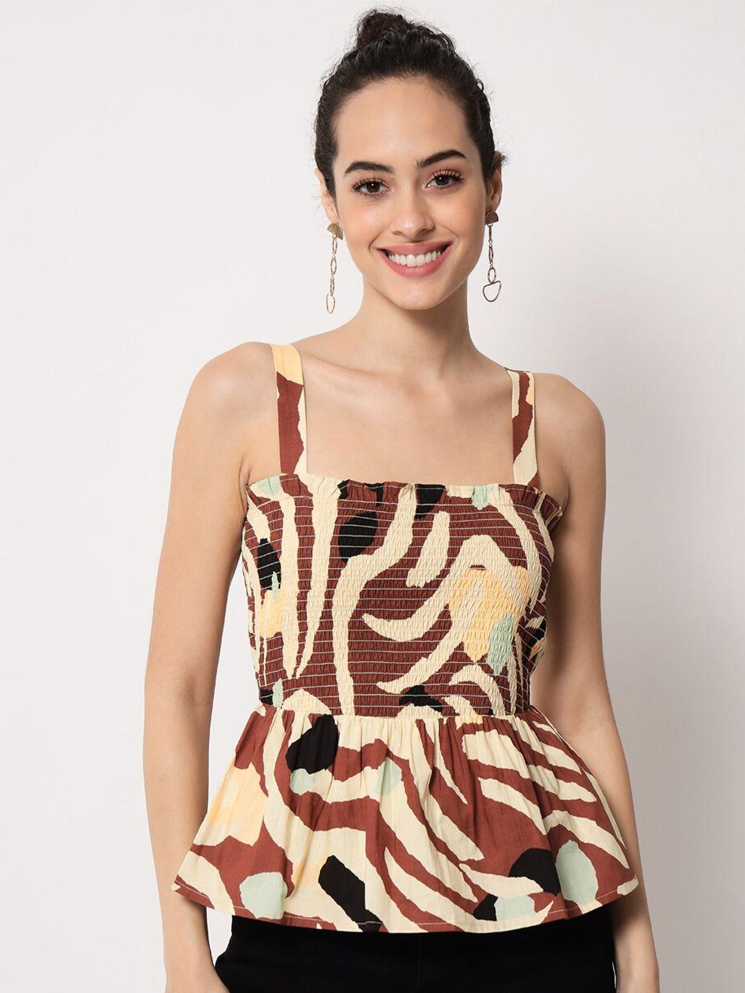 trend arrest multicoloured animal print cotton peplum top