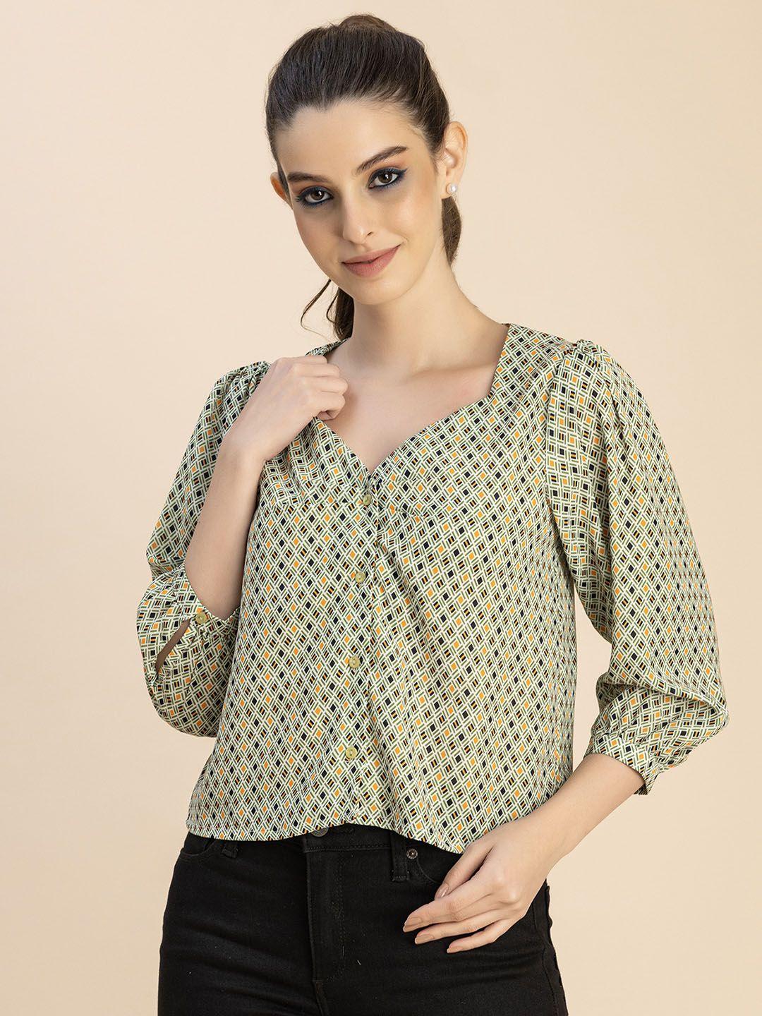 moomaya geometric printed v-neck  top